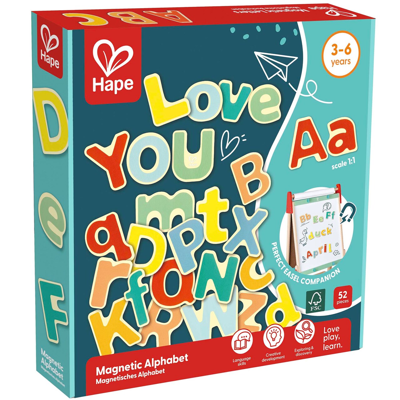 Hape: Magnetic Alphabet - 52pcs, Lower & Upper Case ABC Colorful Wooden Magnets, Perfect For Easels & Fridges, Preschool Word Learning, Kids Ages 3+